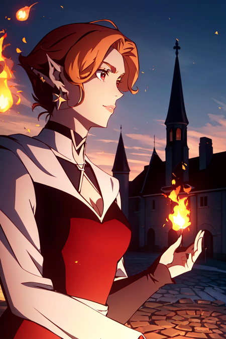 3978522856-3823080046-castlevania style,  outdoors, castle far away,_1girl, fire, red hair, pointy ears, red eyes, short hair, bob haircut, solo, brea.png